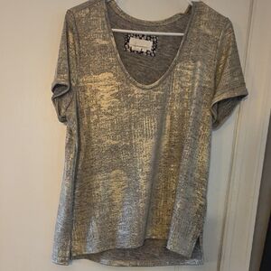 Anthropologie Gold and Silver Short Sleeve Tee